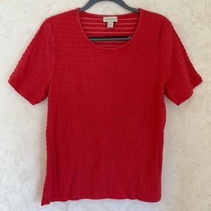 Appleseed's Red Orange Ruched Crewneck Tee Shirt Size L